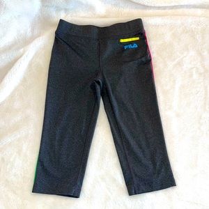Fila girls mid calf leggings dark grey with neon details size Med 10/12